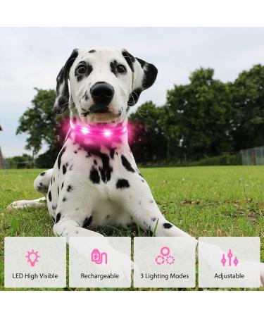 PCEOTLLAR Luminous Dog Collar - Adjustable LED Light Reflective Band for Small Medium & Large Dogs - Pink XS (25-32cm) - Buy Online on GoSupps.com
