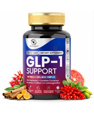 HerbaSpot GLP-1 Supplement 1000 mg with Berberine L-Carnitine Ashwagandha | Metabolism Support for Satiety & Craving Control | Probiotics 10 Billion CFU for Gut Health & Healthy Energy 60 Capsules