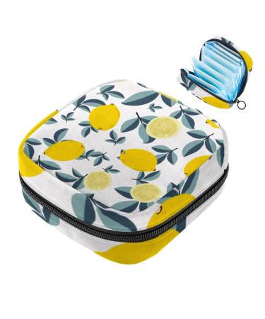 Storage bags for women's bandages watercolor yellow lemon fruits portable menstruation cardboard panty liners tampons women's bandages storage holder for women school office multicolored 05