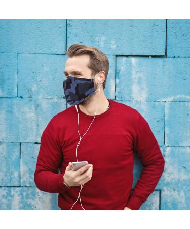 Unisex Anti-Pollution Cloth Face Mask - Washable & Reusable Adult Size - Blue Camo Design - Buy Online on GoSupps.com