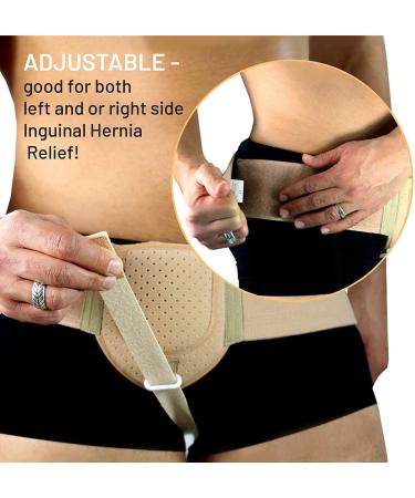 Inguinal Hernia Support Belt for Men & Women | Adjustable Waist Strap | Post Surgery Truss for Groin Hernias | Beige - S/M (1 Pack) - Buy Online on GoSupps.com