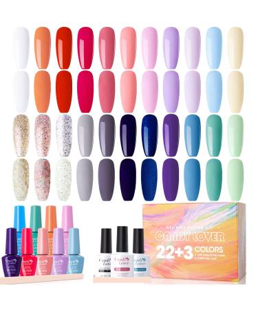 Candy Lover Gel Nail Polish Kit  25 Pcs Spring Gel Nail Polish Set with Base Top Coat Matte Coat  Soak Off Gel Nails  UV Nail Polish Set Gift for Women Girls  Pastel Green Purple Blue Pink Glitter White Nude Gel Nail Pol...