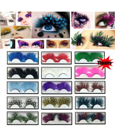 Lookathot 15 Pairs Feather False Eyelashes Eye Lashes- Natural Handmade Reusable Extensional Charming Sexy Funny Ladies Styles- Deluxe Party Stage Dance Costume Styles1