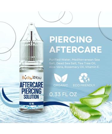 BodyJ4You Piercing Aftercare Saline Solution - Nose Belly & Ear Cleaner - Keloid Treatment & Piercing Bump Removal - Sea Salt & Aloe - 0.33 Fl Oz (10ml - Buy Online on GoSupps.com