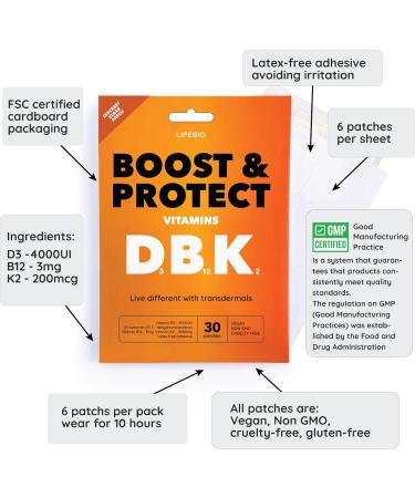 Boost & Protect - Patchs Vitamines D3 B12 K2 Haute Dose - Solidit Os Immunit Sant Cellulaire nergie - 30 Patchs - Buy Online on GoSupps.com