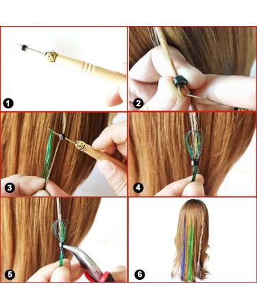 47 Inches Hair Tinsel Kit: 1200 Strands in 6 Colors - Sparkling Shiny Extensions for Colorful Glitter Hair - Includes Tools - Buy Online on GoSupps.com