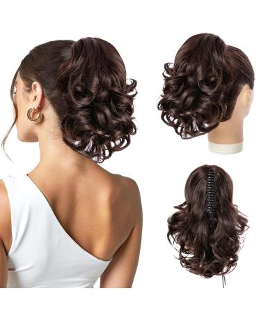 ONETIDE Short Curly Claw Synthetic Ponytail Extension Clip in Wavy Pony Tail Hair Extension Natural Hairpiece for Women Daily Use(Dark Brown)