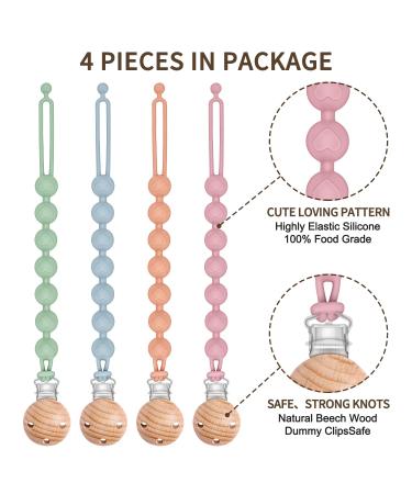CLdy Silicone Pacifier Chain & Bite Ring Toy - 2-in-1 Pacifier Holder for Babies - BPA-Free - 4 Pack (Blue Green Pink Orange) - Buy Online on GoSupps.com
