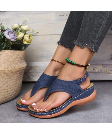 DHZLH Almusi Leather Orthopedic Arch Support Sandals - Diabetic Walking Sandals (Blue 6) - Buy Online on GoSupps.com