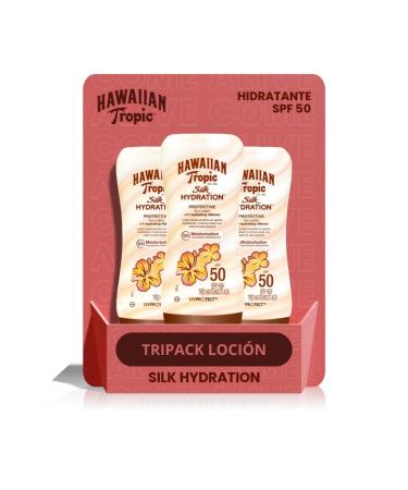 Hawaiian Tropic - Silk Hydration Protective SPF 50 - Protective sun lotion with moisturizing and water resistant silk ribbons, tropical sunscreen, pack of 3 units x 180 ml