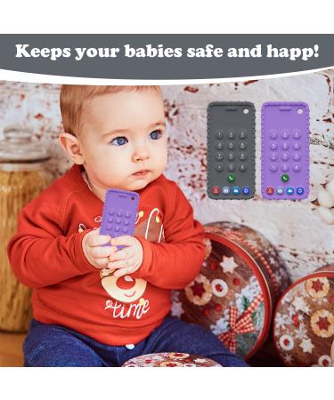 Cellphone Shape Silicone Teething Toys for Babies 3-12 Months - BPA Free, Soft-Textured (2 Pack/Gray+Purple) - Buy Online on GoSupps.com