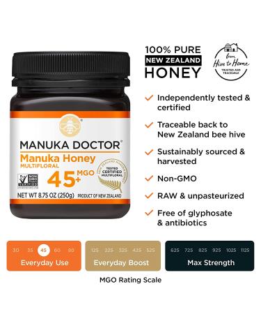 Manuka Doctor Multifloral Manuka Honey MGO 45+ | 8.75 oz (250g) - Premium Health Benefits - Buy Online on GoSupps.com