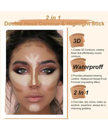 Contour Stick 2-in-1 Highlighter & Bronzer | Waterproof Face & Body Makeup (Ivory + Dark Brown) - Buy Online on GoSupps.com