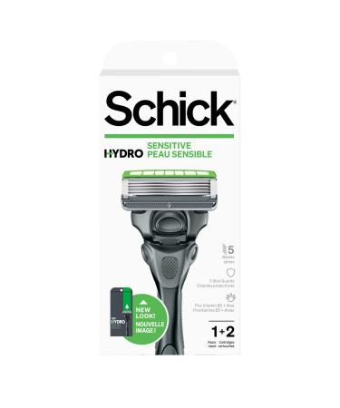 Schick Hydro 5 Sense Sensitive Skin Razor with Shock Absorb Technology for Men, 1 Handle with 2 Refills Sensitive Razor + 2 Refills