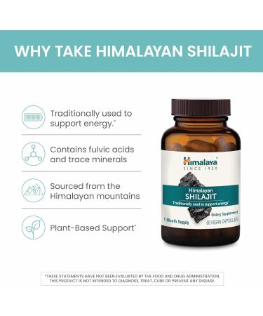 Himalaya Shilajit - Herbal Energy Supplements with Fulvic Acid and 85+ Trace Minerals from Shilajit Resin Vegan Non-GMO Gluten Free 250 mg 60 Capsules - Buy Online on GoSupps.com