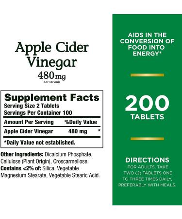 Nature's Bounty Apple Cider Vinegar 480mg - 200 Tablets for Digestive Health - Buy Online on GoSupps.com