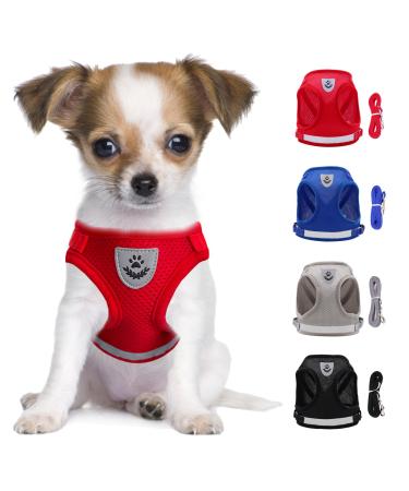 LOOK ANDE HOUSE CAULING Small dogs cat dishes with a leash reflective soft padded dog dishes air-mesh breast dishes for puppies Small dogs cats S (chest: 29-33cm) red