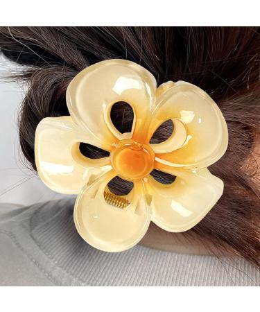 Floral Hair Clips Acrylic Strong Hold Hair Clip Hair Styling Accessories Non-Slip Hair Clips Womens Hair Barrettes for Woman and Girls Yellow - Buy Online on GoSupps.com