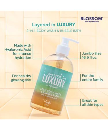 Blossom Layered In Luxury 2-in-1 Scented Body Wash & Bubble Bath with Hyaluronic Acid Liquid Bath Gel Body Cleanser with Pump for Dry Sensitive Skin Men Women + Kids Cruelty Free 500ml Peach - Buy Online on GoSupps.com