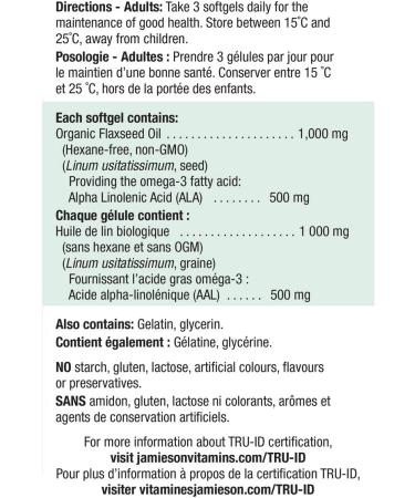Jamieson Flax Oil 1 000 mg 200 Count (Pack of 1) - Buy Online on GoSupps.com