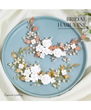 Vakkery Flower Bridal Hair Vine - Rose Gold Pearl Hair Accessories & Headband for Women & Girls - Buy Online on GoSupps.com