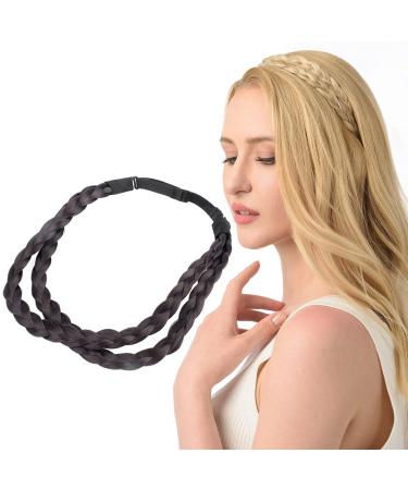 DIGUAN Double Three Strand Synthetic Hair Braided Headband Hairpiece Extension Women Girl Beauty accessory (Dark Brown)