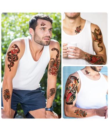 Sailor Jerry Style Vintage Flower Rose Temporary Tattoos - 77 Classic Old School Stickers for Men, Women, Adults, and Kids - Buy Online on GoSupps.com