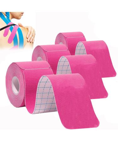 Kinesiology Tape Precut (3 Rolls 60 Strips) Waterproof Sports Tape for Athletes Physio Elastic Tape Pain Relief Adhesive for Muscles Shin Splints Ankle Knee & Shoulder 5m(Pink)