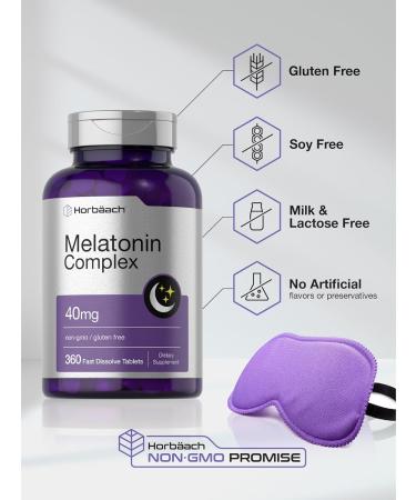 Horb ach Melatonin 40mg Complex | 360 Fast Dissolve Tablets | Adult Extra Strength Supplement | with Chamomile and Ashwagandha | Vegetarian Non-GMO Gluten Free - Buy Online on GoSupps.com