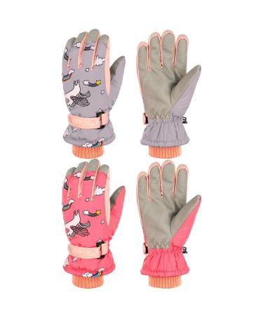 Newcotte 2 Pairs Kids Snow Gloves Kids Winter Ski Gloves Warm Waterproof Outdoor Sports Gloves for 6-12 Years Old Boys Girls (Unicorn) - Buy Online on GoSupps.com