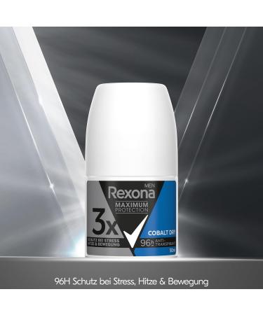  Rexona Rexona Men Maximum Protection 6-Pack Cobalt Dry Roll-On Antiperspirant Deodorants with 3 Protections Against Stress Heat and Movement - 96 Hours of Extreme Protection - 50ml - Buy Online on GoSupps.com
