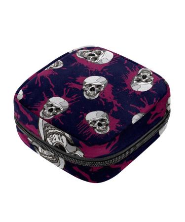 Menstruation pad bag with zipper women's napkin bag tampons collective bags for women and girls (dead heads and blood splashes)