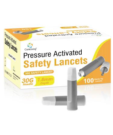 CareLiving Safety Lancets Sterile Pressure Activated 30 Gauge Needle 1.8 mm 100 Count Single-Use Gentle for Comfortable Testing