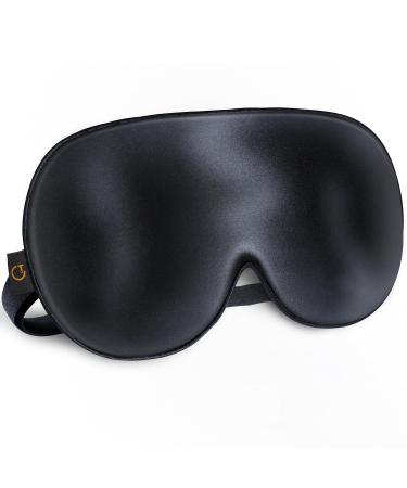 Gritin sleep mask made of silk sleep mask for side sleepers eye mask 100% skin -friendly natural silk night mask sleeping glasses with adjustable straps and earplugs dark black