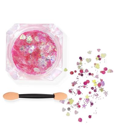 Aslanka Chunky Glitter Gel  Mermaid Sequins Liquid Party Makeup Face Body Eye Hair Nail Cosmetic Festival Multi-Shape Sequins Eyeshadow with Sponge Applicator No Need Glue- Rose Pink