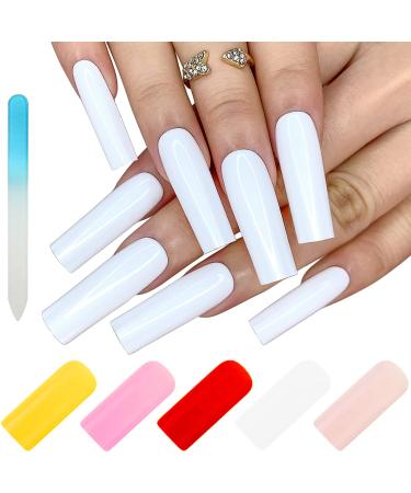 Artquee Press on Nails 120pcs 5 Colors Mixed Long Square Light Pure Color Glossy Fake Nails False Tips Manicure for Women and Girls J-CF-Light