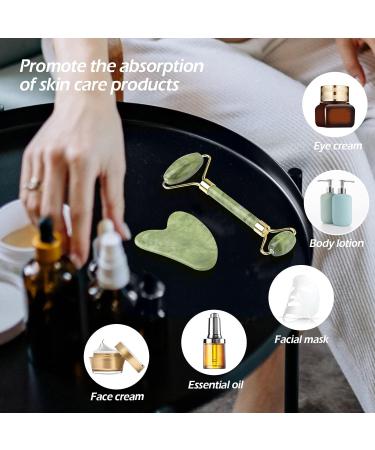 Geeric Gua Sha & Jade Roller Set | Natural Green Facial Massager for Fine Lines Edema & Eye Swelling Relief | International Shipping Available - Buy Online on GoSupps.com