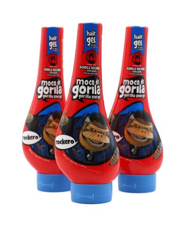 Moco de Gorila Explosive Rocker Hair Styling Gel Long-Lasting Hold Reactivatable with water 3-Pack of 11.92 Oz Each 3 Squeezable Bottles. Rockero 11.9 Ounce (Pack of 3)