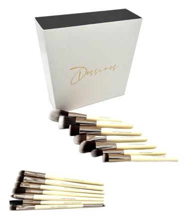 Dessines 14-Piece Make-Up Brush Set | Vegan Cosmetic Brushes with Storage Box | Cream White | International Shipping - Buy Online on GoSupps.com