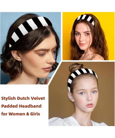 Headbands Women Hair Head Bands 2 Pieces Wide Top Turban Velvet Hair Bands Elastic Headband Modern Black White Stripes Geometric Fashion Head Wrap 2 Size Multi-colored 4 - Buy Online on GoSupps.com