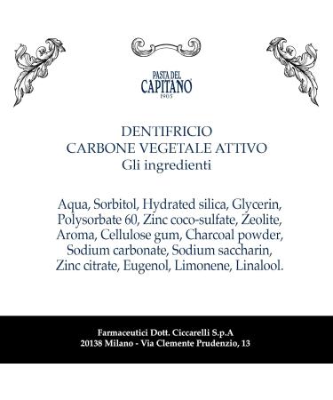 Pasta del Capitano 1905 Activated Carbon Toothpaste - 100% Made in Italy Charcoal Teeth Whitening 75ml Tube for Discoloration Removal - Buy Online on GoSupps.com