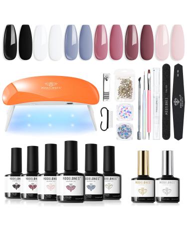 Modelones 20PCS Gel Nail Polish Kit with U V Light-6 Colors Classic Neutral All Season Soak Off Gel Polish Set  Portable Mini LED Lamp  Base Top Coat  All in One Manicure Kit for Starter  DIY Salon Gift Pink Blue Violet ...