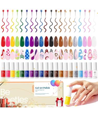beetles Gel Polish Nail Art Gel Liner Nail Polish Set- 20 Colors Liner Gel Polish Pink Blue White Red Brown Glitter Gel Nail polish Soak Off UV Gel Built Thin Nail Brush in Bottle Gifts for Women 20 Colors Creative Freedom