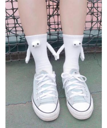 Innovative INHLUGLK Couple Magnetic Hand Holding Funny Socks | White Mid-Tube 3D Doll Design - Buy Online on GoSupps.com