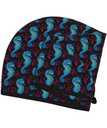 Hair Towel Wrap - Quick Drying Towel Turban for Easy Hair Care (Blue Seahorse) | International Shipping Available - Buy Online on GoSupps.com