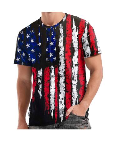 fannyouth American Flag Shirts for Men Distressed USA Flag Patriotic Short Sleeve Independence Day Crewneck T-Shirt A-01-4-khaki 3X-Large