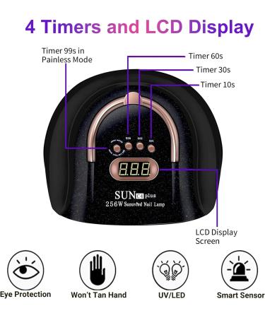 MainPi 256W UV LED Nail Lamp - Professional Nail Dryer with 57 Lamp Beads, 4 Timers, Auto Sensor, LCD Display - Fast Gel Polish Curing (Black) - Buy Online on GoSupps.com