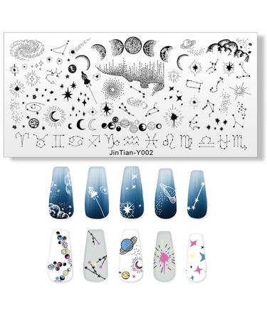 RUNRAYAY Moon & Star Nail Stamp Plate, Constellation Theme Nails Art Stamping Stencils, Nail Plate Template Image Stainless Steel Nail Art Tools Starry Sky Series