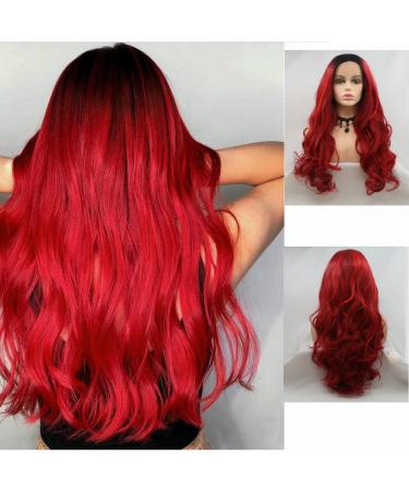 Mermaid wig red ombr style black roots drag queen long corrugated hair high density heat-resistant art hair for women cosplay make-up party