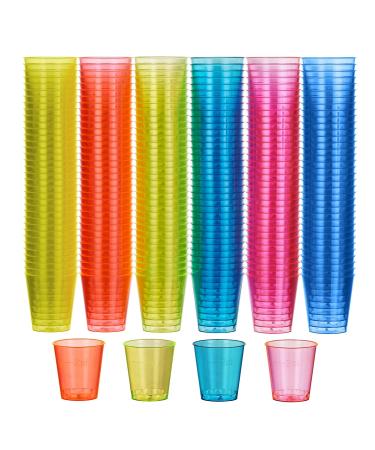 MATANA 300 Neon Plastic Shot Glasses (1oz), Party Shot Cups for Wine Tasting, Condiments, Sauce, Jello Shots & More - Sturdy & Reusable